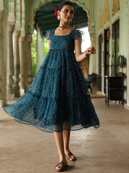 Women's Fit and Flare Bandhani Dress