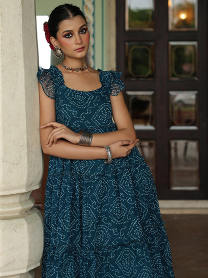 Women's Fit and Flare Bandhani Dress