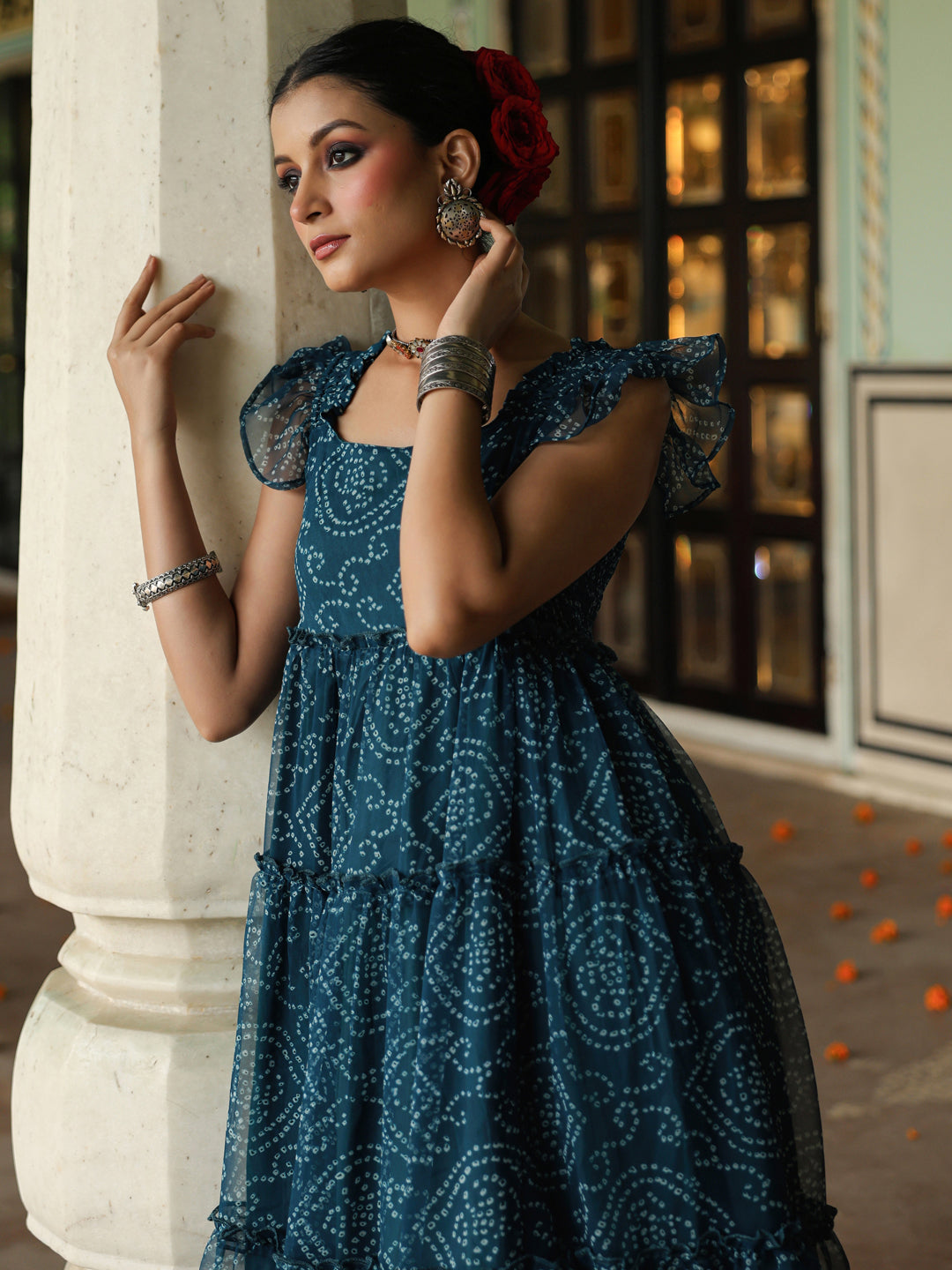 Women's Fit and Flare Bandhani Dress