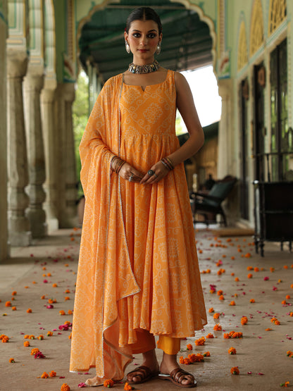 Women's Bandhani Flared Anarkali Kurta Set