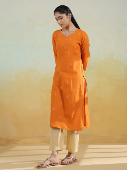 Women's Cotton Self Design Straight Kurta Set