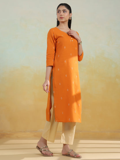 Women's Cotton Self Design Straight Kurta Set