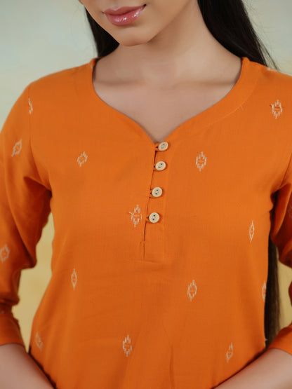 Women's Cotton Self Design Straight Kurta Set