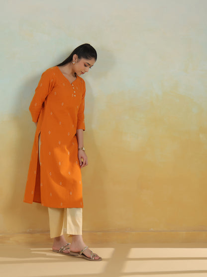 Women's Cotton Self Design Straight Kurta Set