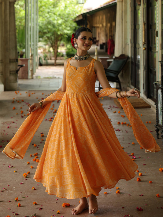 Women's Bandhani Flared Anarkali Kurta Set