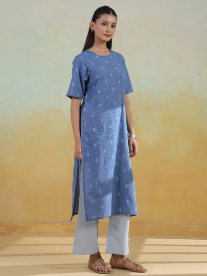 Women's Cotton Self Design Straight Kurta Set