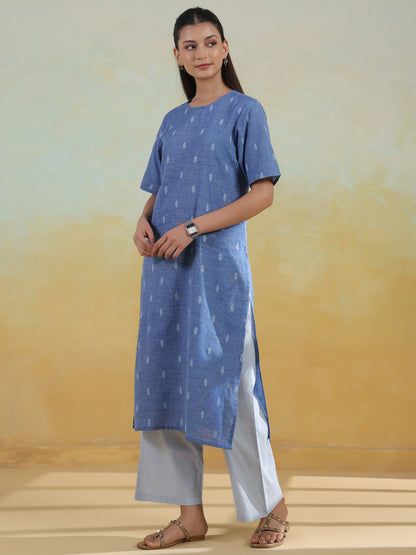 Women's Cotton Self Design Straight Kurta Set