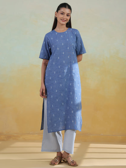 Women's Cotton Self Design Straight Kurta Set