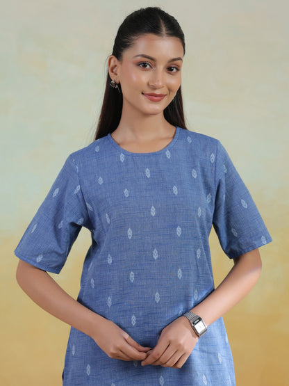 Women's Cotton Self Design Straight Kurta Set