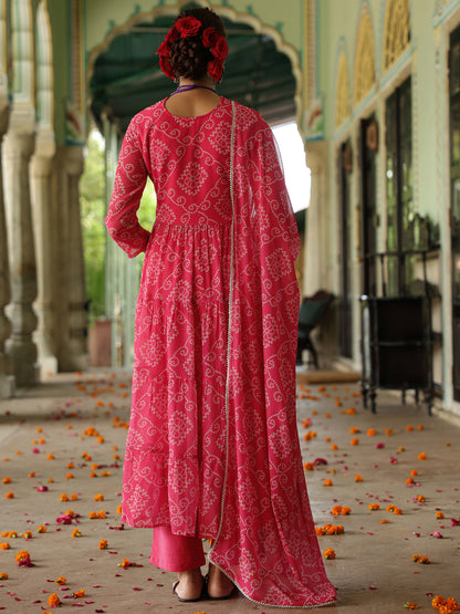 Women's Bandhani Tiered Anarkali set
