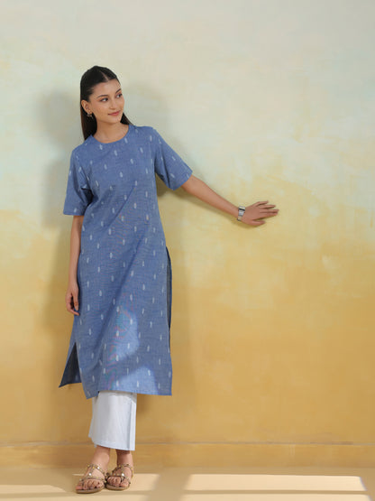 Women's Cotton Self Design Straight Kurta Set