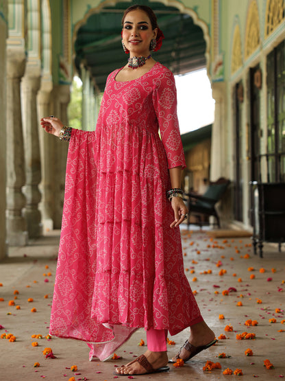 Women's Bandhani Tiered Anarkali set