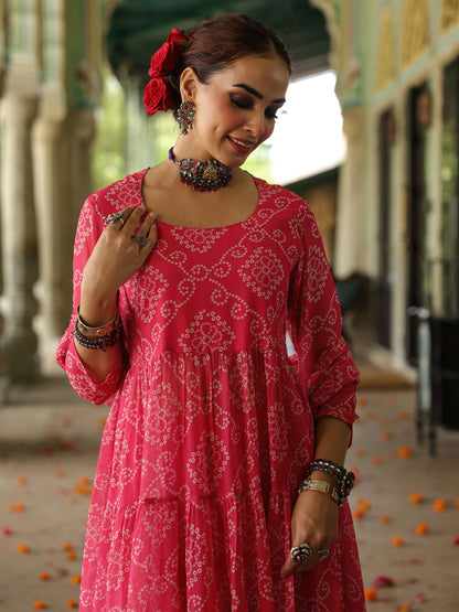 Women's Bandhani Tiered Anarkali set