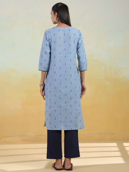 Women's Cotton Self Design Straight Kurta Set