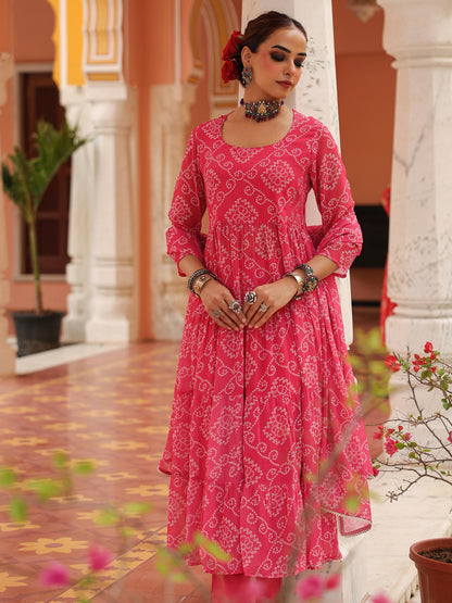 Women's Bandhani Tiered Anarkali set