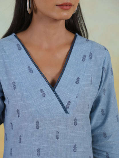 Women's Cotton Self Design Straight Kurta Set