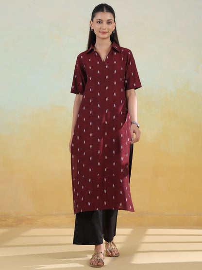 Women's Cotton Self Design Straight Kurta Set
