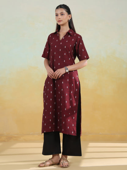 Women's Cotton Self Design Straight Kurta Set