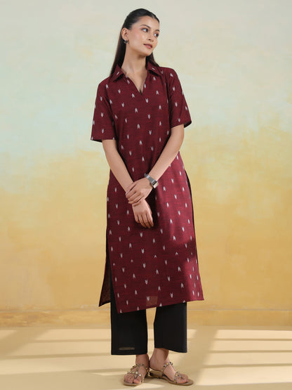 Women's Cotton Self Design Straight Kurta Set