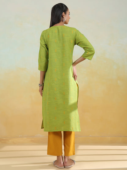 Women's Cotton Self Design Straight Kurta Set