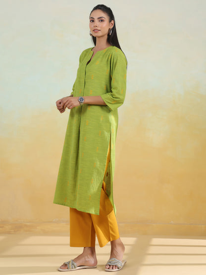 Women's Cotton Self Design Straight Kurta Set