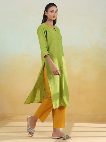Women's Cotton Self Design Straight Kurta Set