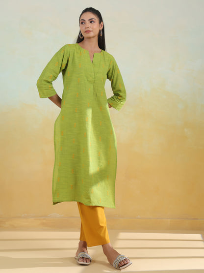 Women's Cotton Self Design Straight Kurta Set
