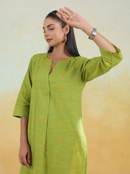 Women's Cotton Self Design Straight Kurta Set