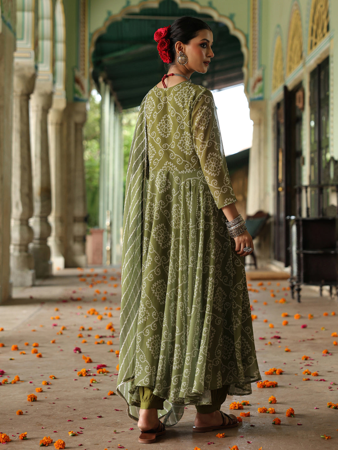 Women's Bandhani Flared Anarkali Kurta Set