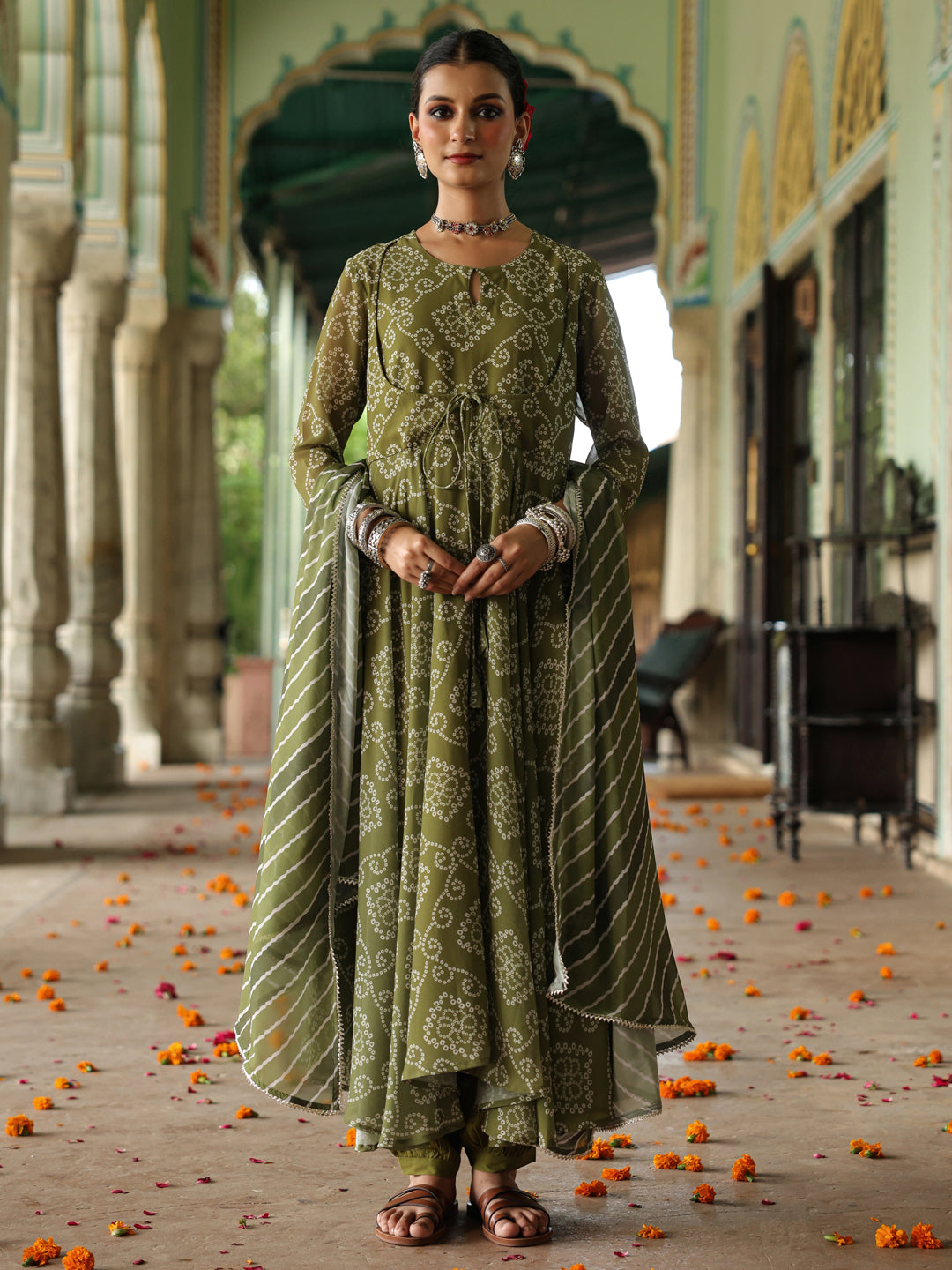 Women's Bandhani Flared Anarkali Kurta Set