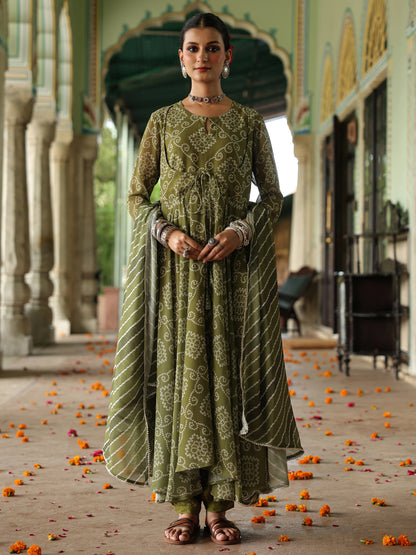 Women's Bandhani Flared Anarkali Kurta Set