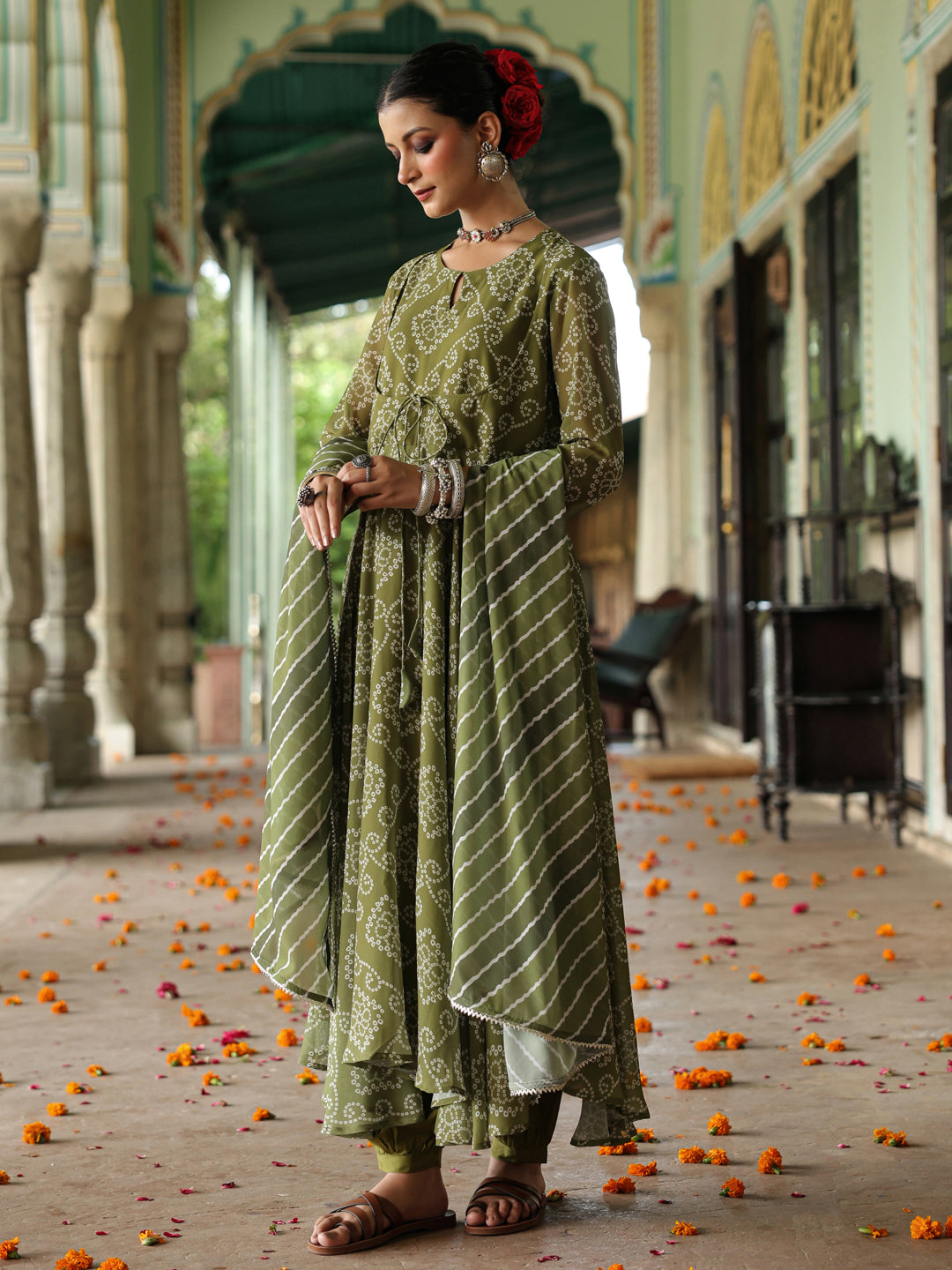 Women's Bandhani Flared Anarkali Kurta Set