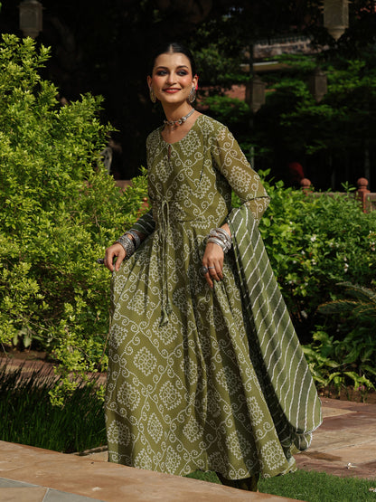 Women's Bandhani Flared Anarkali Kurta Set
