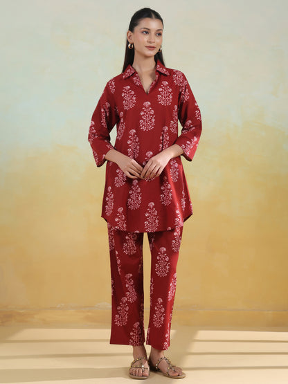 Women's Rust Cotton Printed Co ord Set