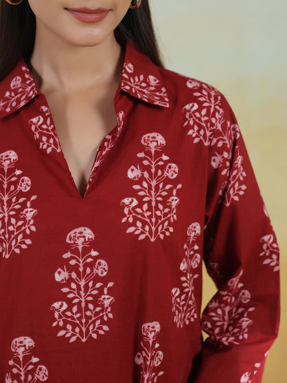 Women's Rust Cotton Printed Co ord Set