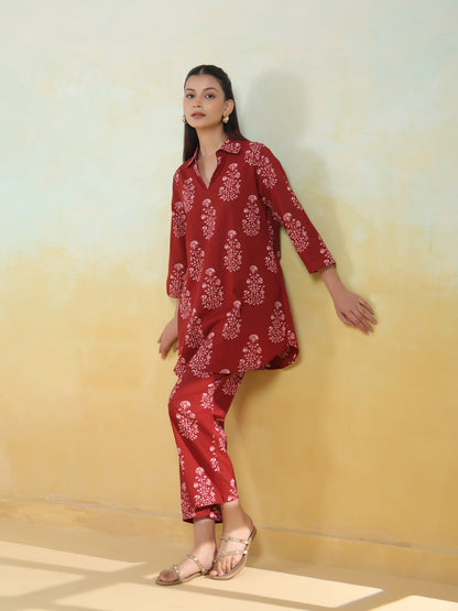 Women's Rust Cotton Printed Co ord Set