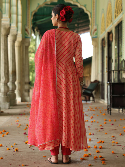 Women's Leheriya Flared Anarkali Kurta Set