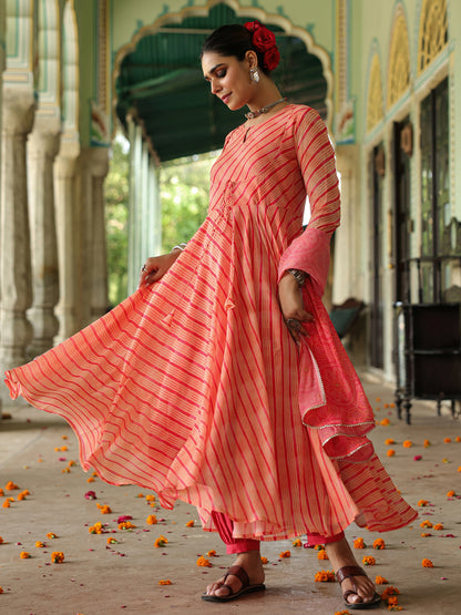 Women's Leheriya Flared Anarkali Kurta Set