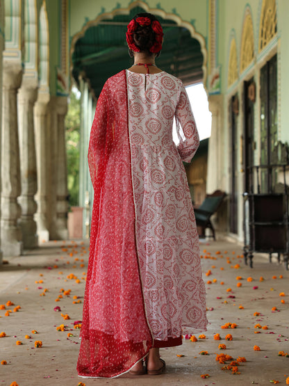 Women's Bandhani Tiered Anarkali Set