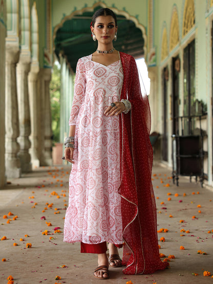 Women's Bandhani Tiered Anarkali Set