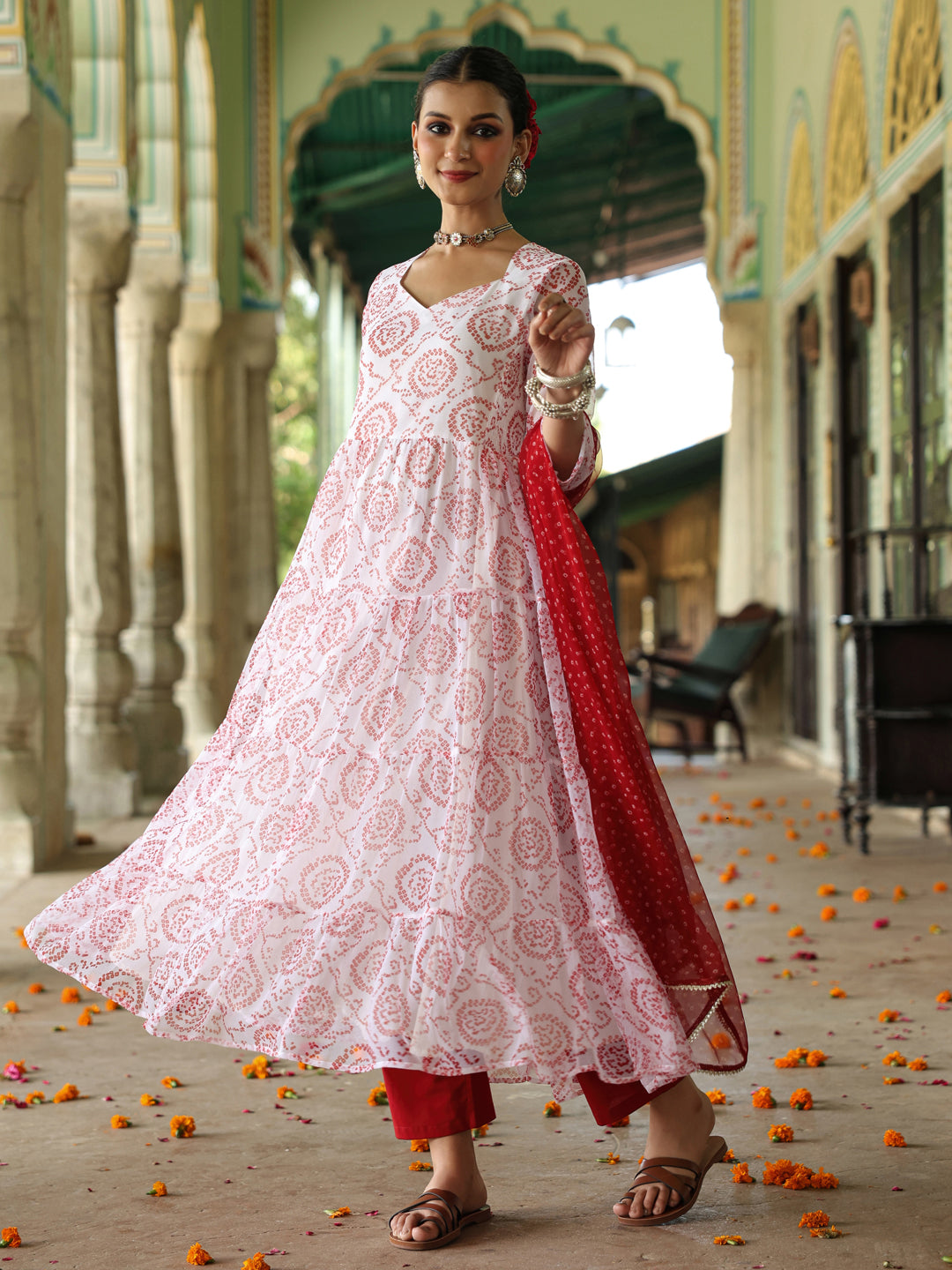 Buy Women's Bandhani Tiered Anarkali Set Online in India | Anayna Buy Women's Bandhani Tiered Anarkali Set Online in India | Anayna