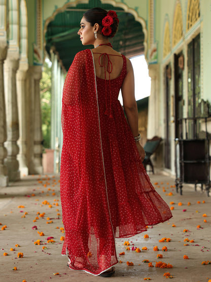 Women's Bandhani Tiered Anarkali Set