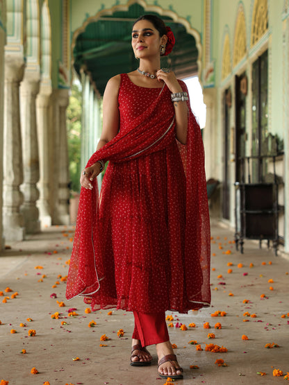 Women's Bandhani Tiered Anarkali Set