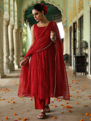 Women's Bandhani Tiered Anarkali Set