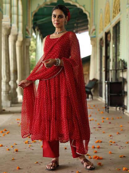 Women's Bandhani Tiered Anarkali Set