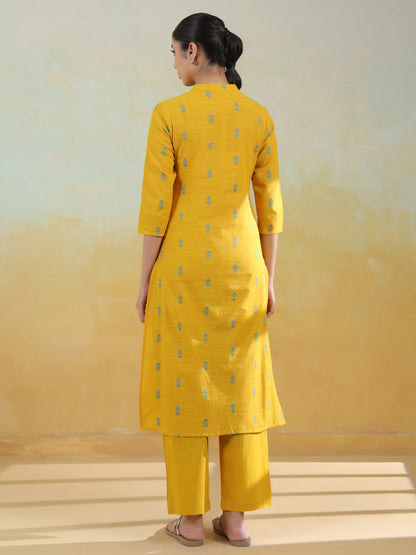 Women's Cotton Self Design Straight Kurta Set