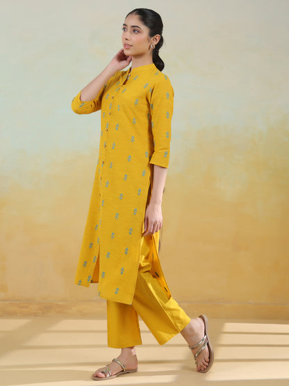 Women's Cotton Self Design Straight Kurta Set