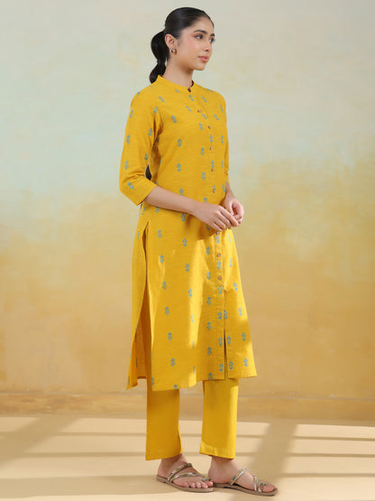 Women's Cotton Self Design Straight Kurta Set