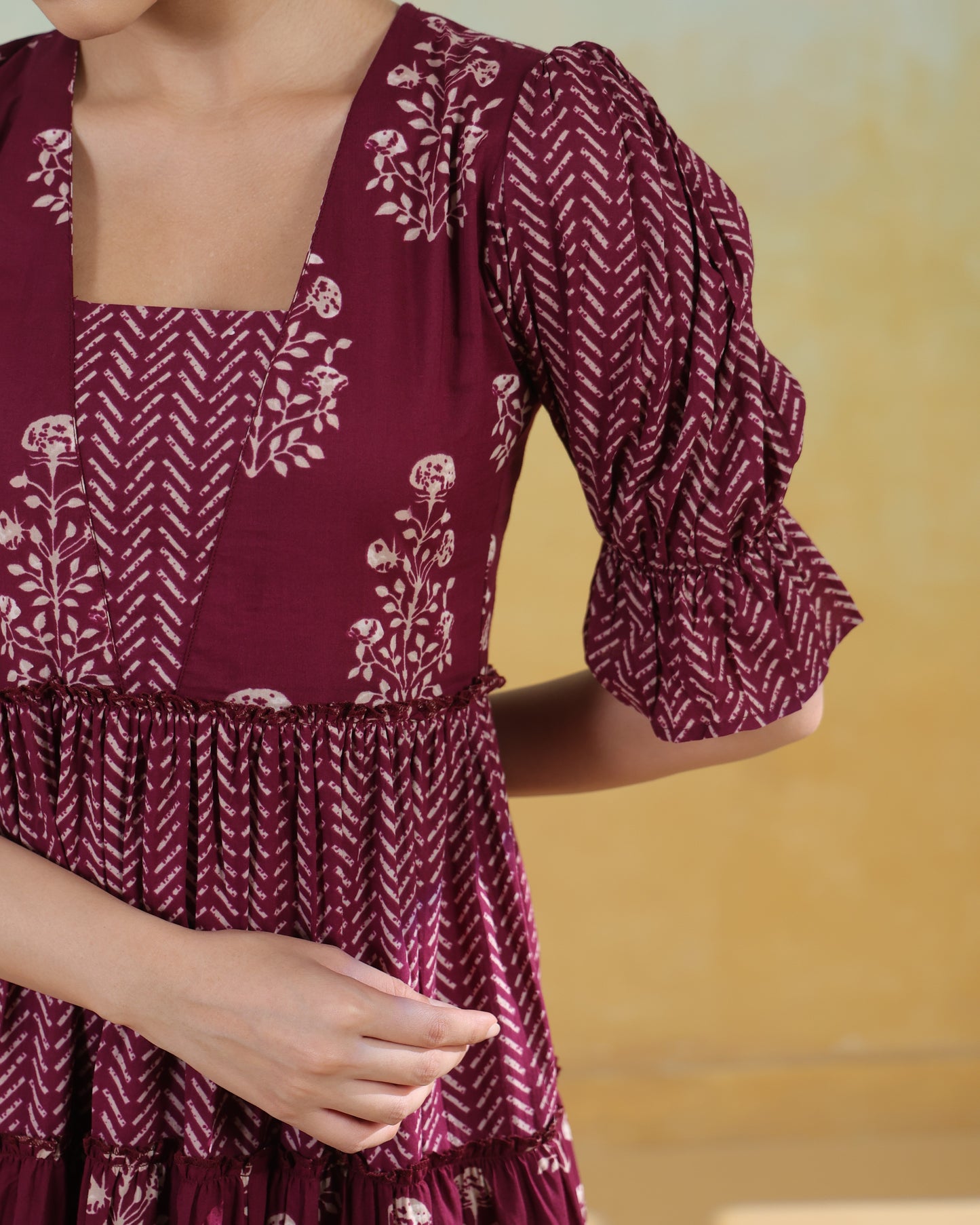 Women's Cotton Tiered Kurta with Straight Trousers