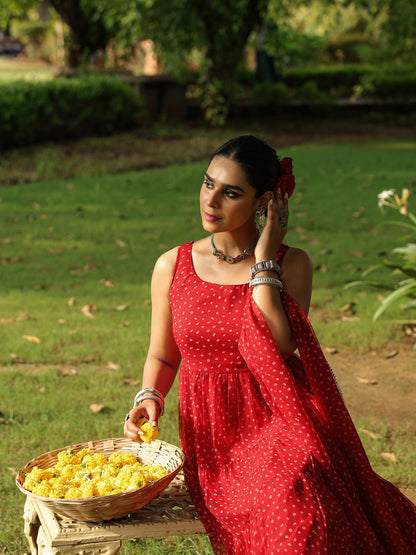 Women's Bandhani Tiered Anarkali Set